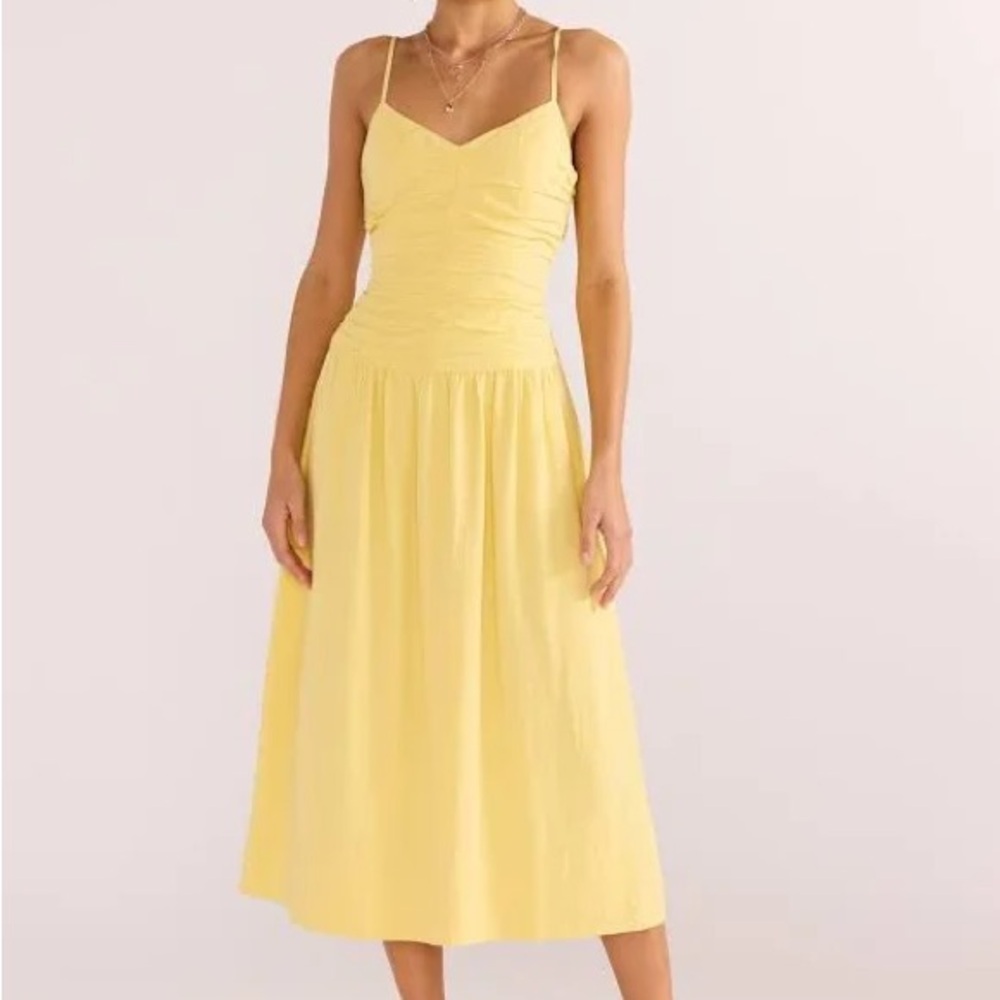 Yellow Ruched Sweetheart Midi Dress